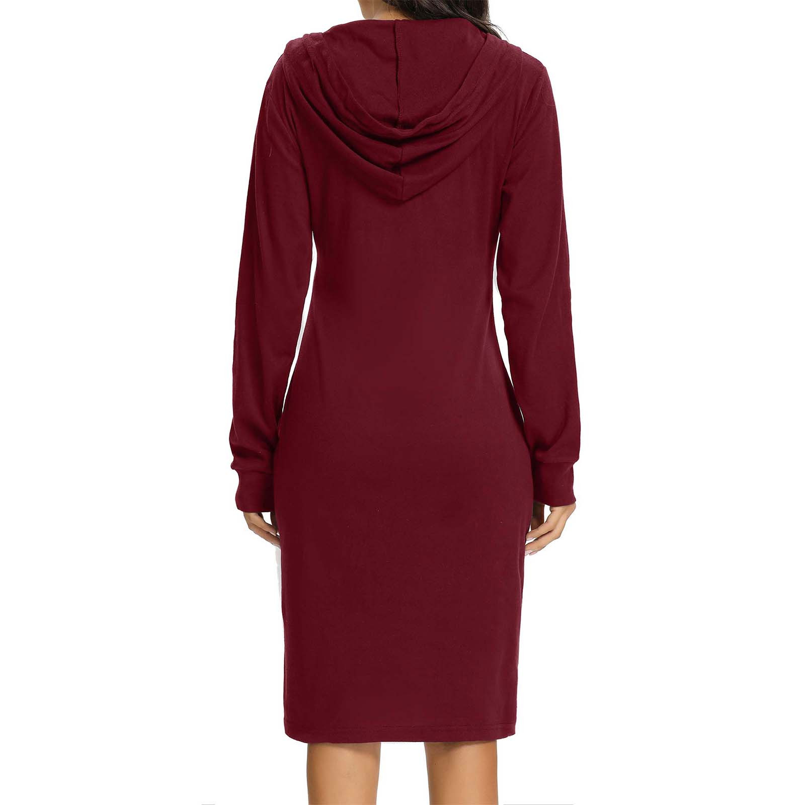 thumbnail image 3 of Vestido de manga larga con capucha y bolsillos para mujer, corte ajustado, estilo informal, 3 of 5
